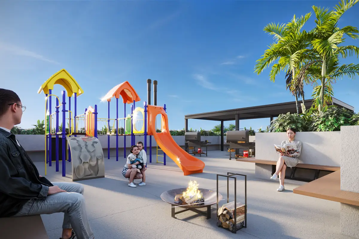 Rooftop com playground, lareira externa e churrasqueiras
